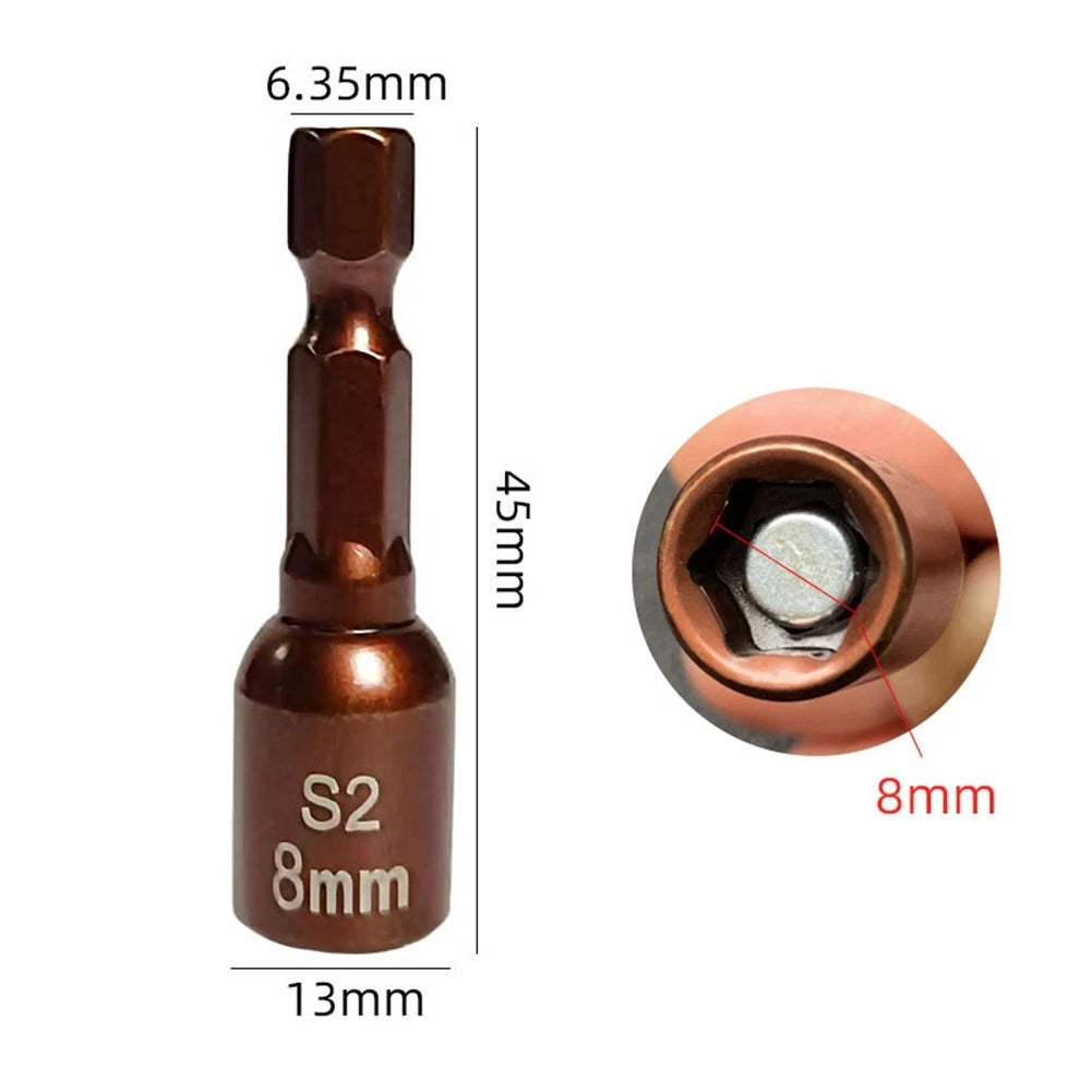 2pcs Magnetic 8mm Sleeve Wrench Adapter Socket for Drill Drivers