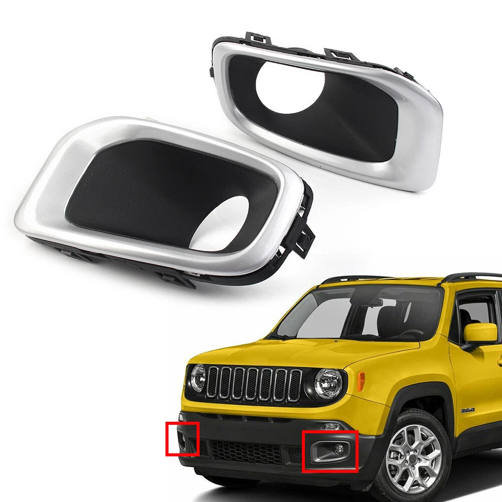 Front Bumper Fog Lights Cover Fit Jeep Renegade 2015-2018 ABS Silver+Black Pair
