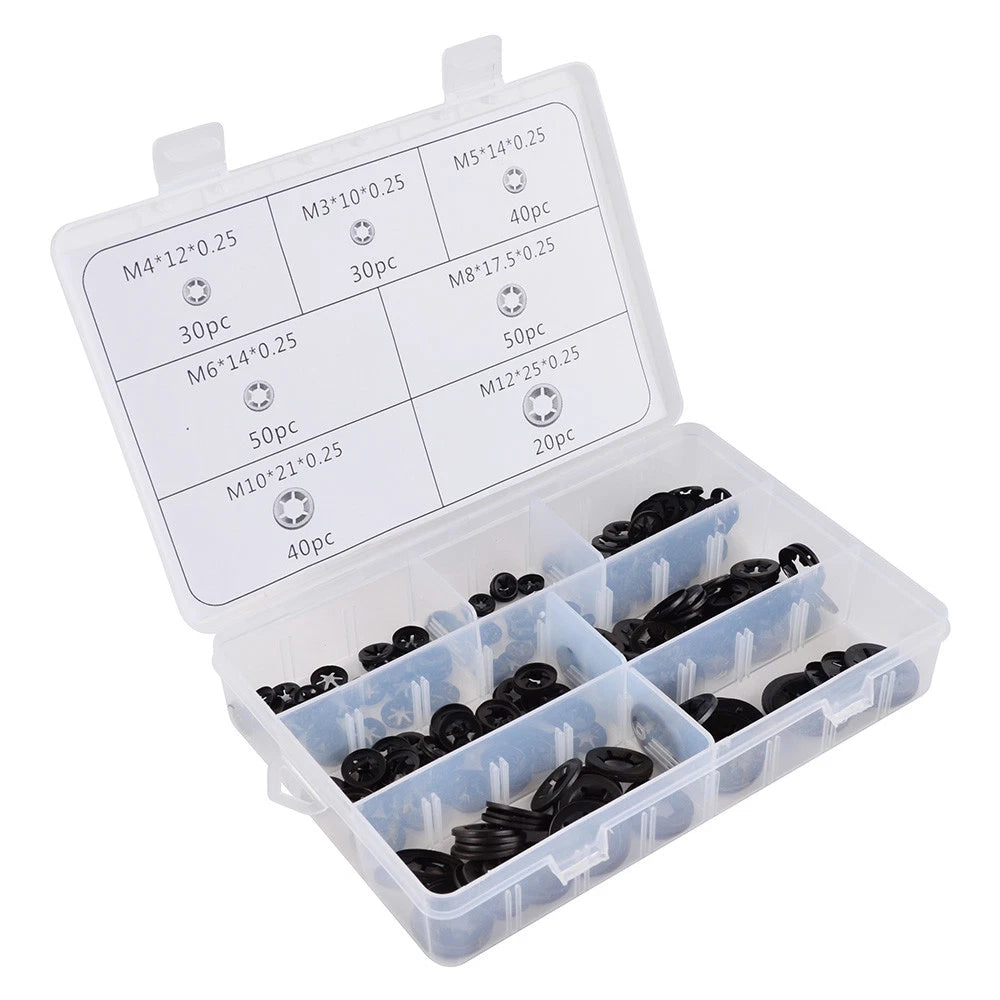260Pcs Washer Rings Clamp Locking Push Clips Fasteners Assortment Kit