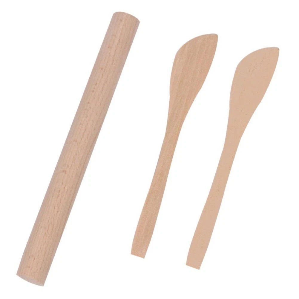 3X Wooden Rolling Pin Set for Dumpling Making (Kitchen Tools)