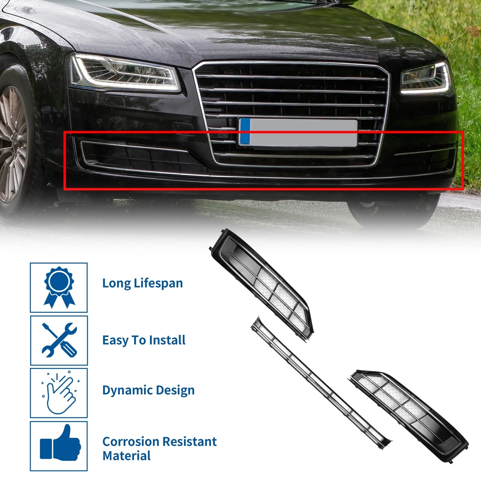 Front Hood Bumper Grille Grill Replacement for Audi A8 (D4) 2015–2018 W12