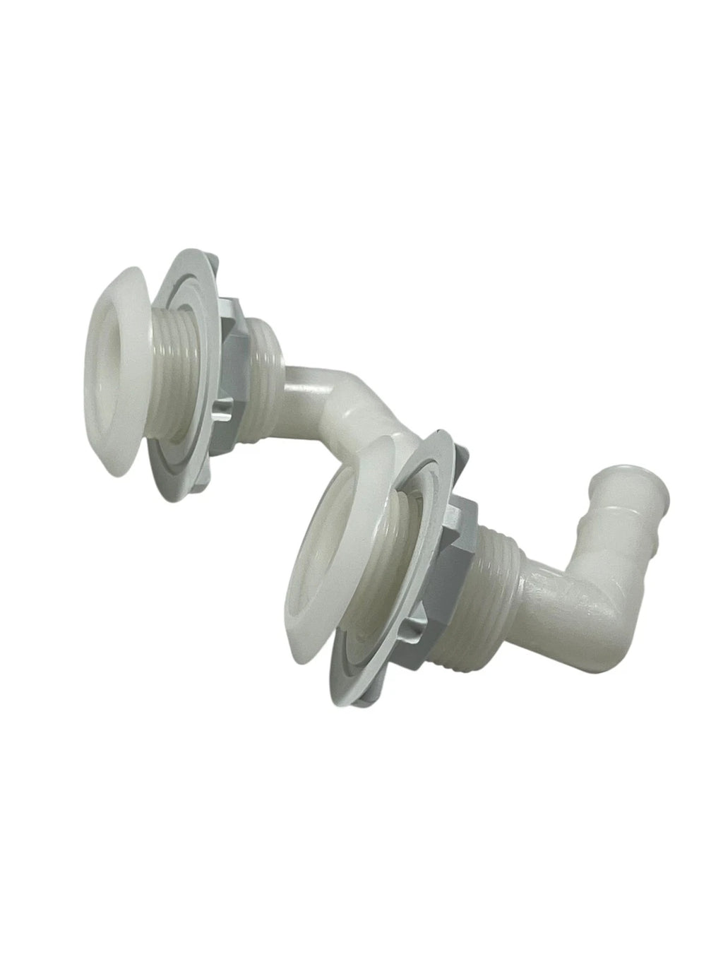 2X 100 Degree Plastic Thru Hull for Hose Barb 3/4in (White)