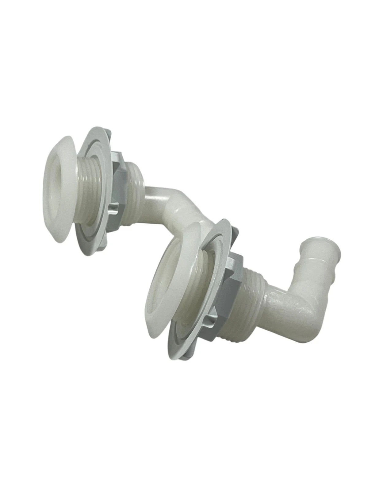 2X 100 Degree Plastic Thru Hull for Hose Barb 3/4in (White)