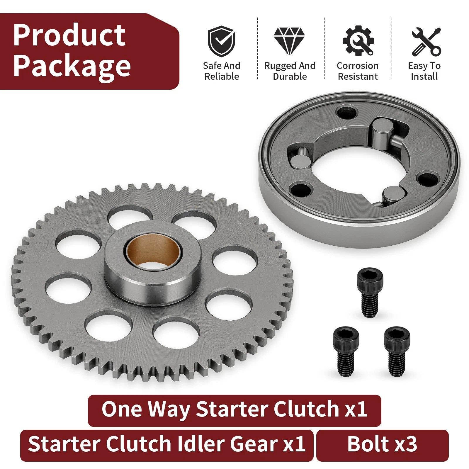 Starter Clutch One Way Bearing & Idler Gear for Kawasaki Bayou 220 250 (1988–2011)