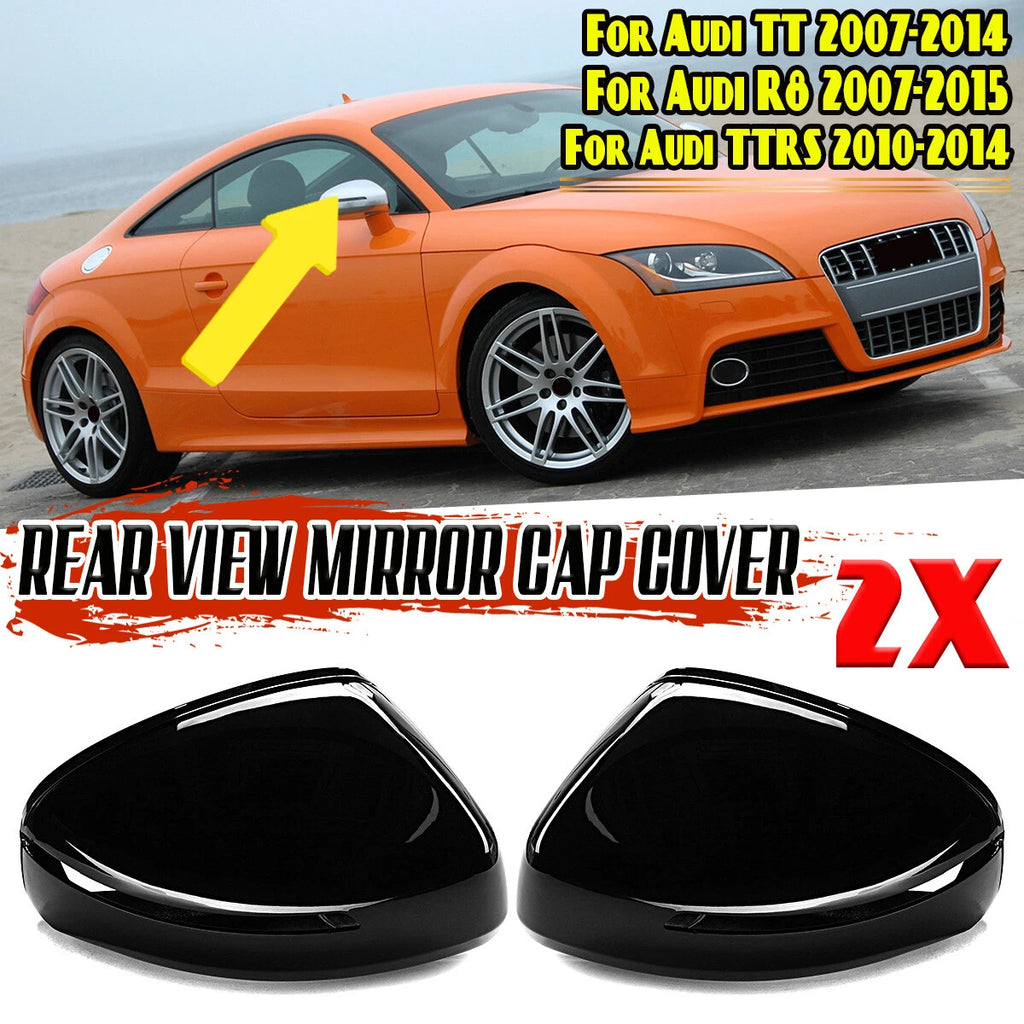 Set of 2 Rear View Side Mirror Cover Caps for Audi TT TTRS R8 (2007–2014) Gloss Black