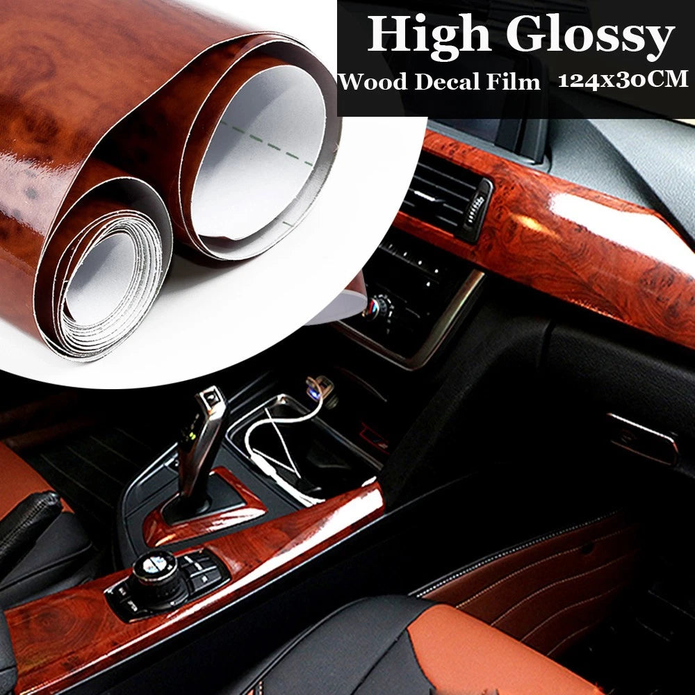 Maroon Wood Grain Vinyl Sticker Decal for Car Interior (30x124CM)