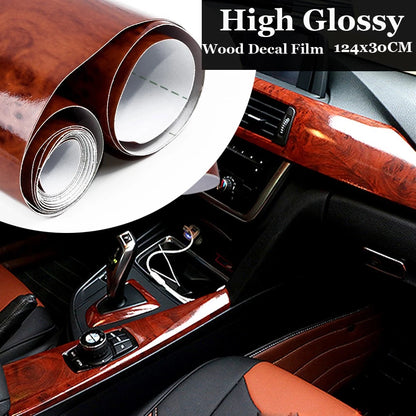 Maroon Wood Grain Vinyl Sticker Decal for Car Interior (30x124CM)