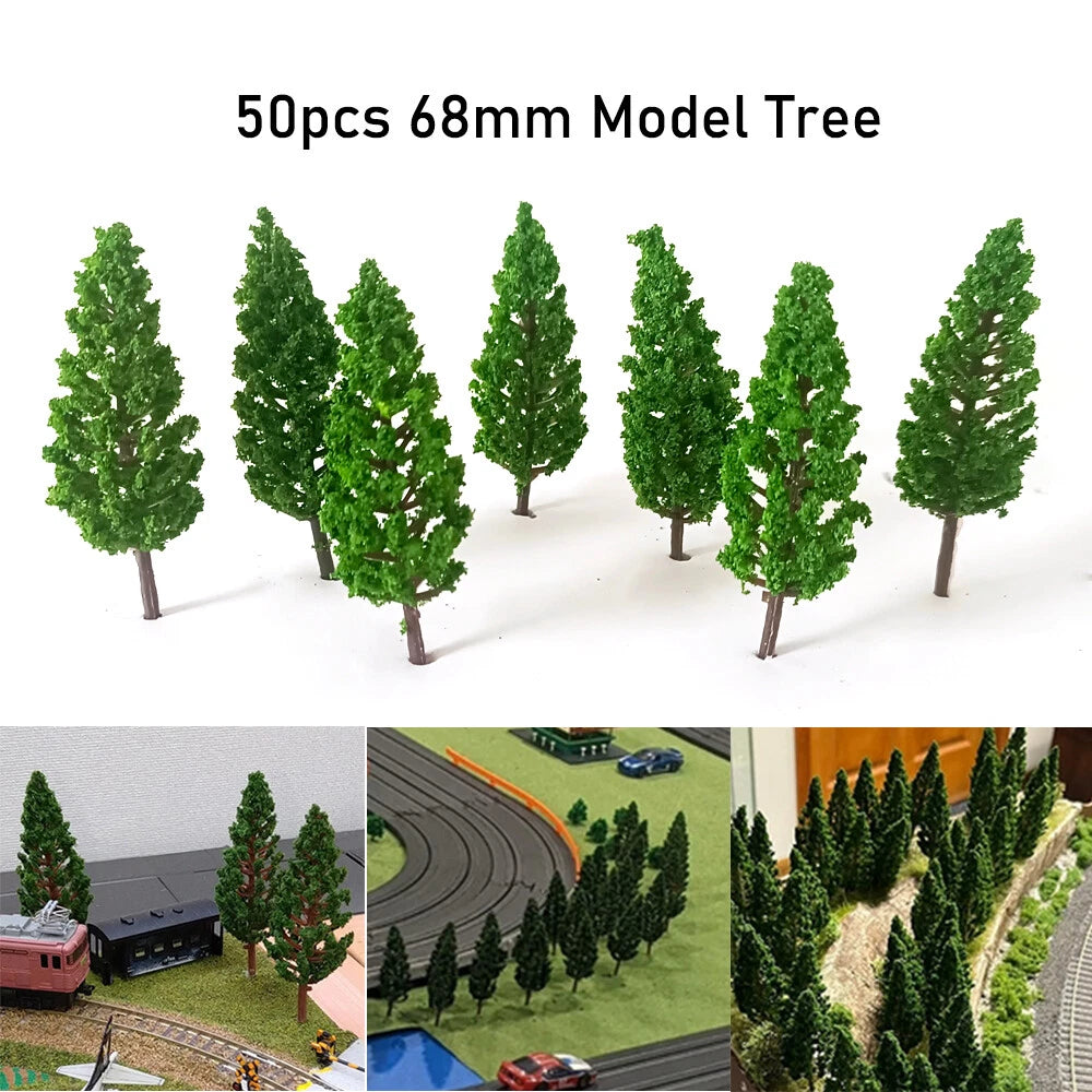 50Pcs Pine Trees for Train Railroad Wargame Scenery (Scale Model)