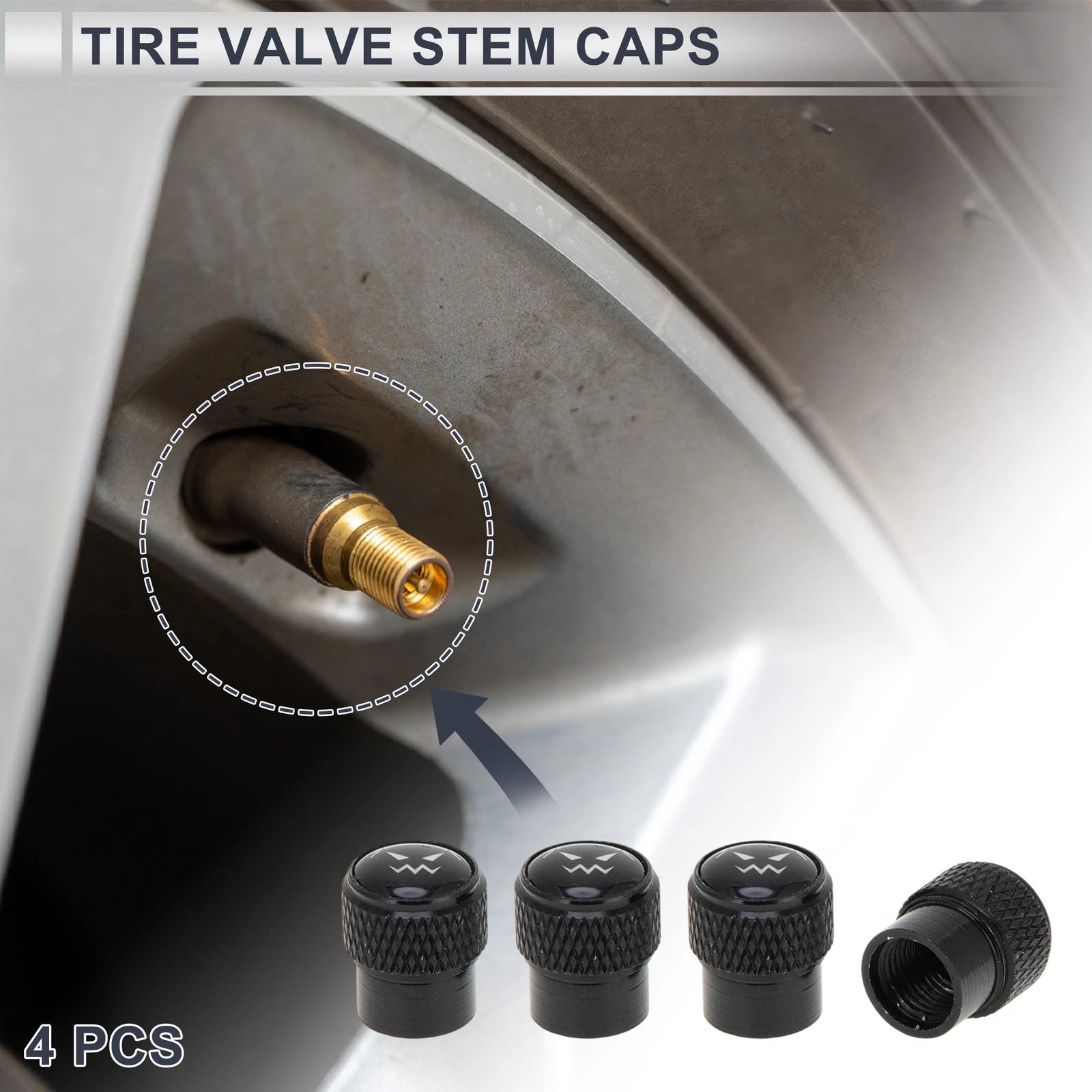 Tire Valve Stem Caps Dust Covers Set for Motorcycle Bicycle (4 Pack) (1990–2024)