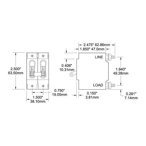Blue Sea C Series Double Pole Toggle Circuit Breaker 7258 for Marine Applications