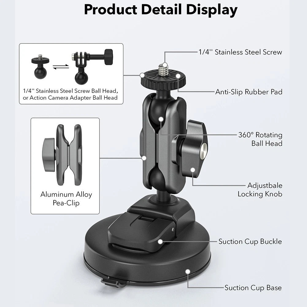 Action Camera Mount with Strong Suction Cup for DJI and Insta360 Models