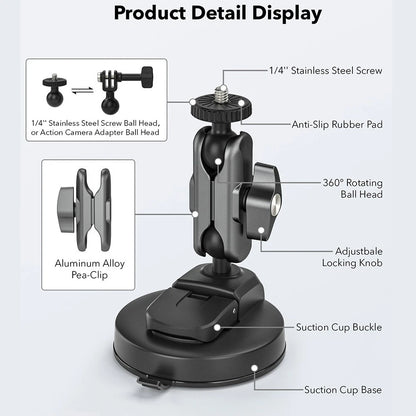 Action Camera Mount with Strong Suction Cup for DJI and Insta360 Models