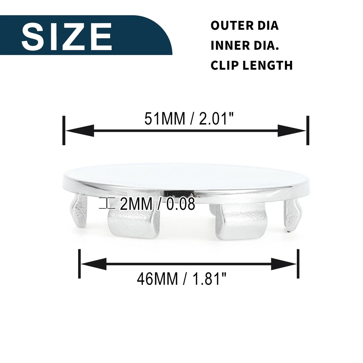 Set of 4 Wheel Center Hub Caps for (51mm, Silver Tone)