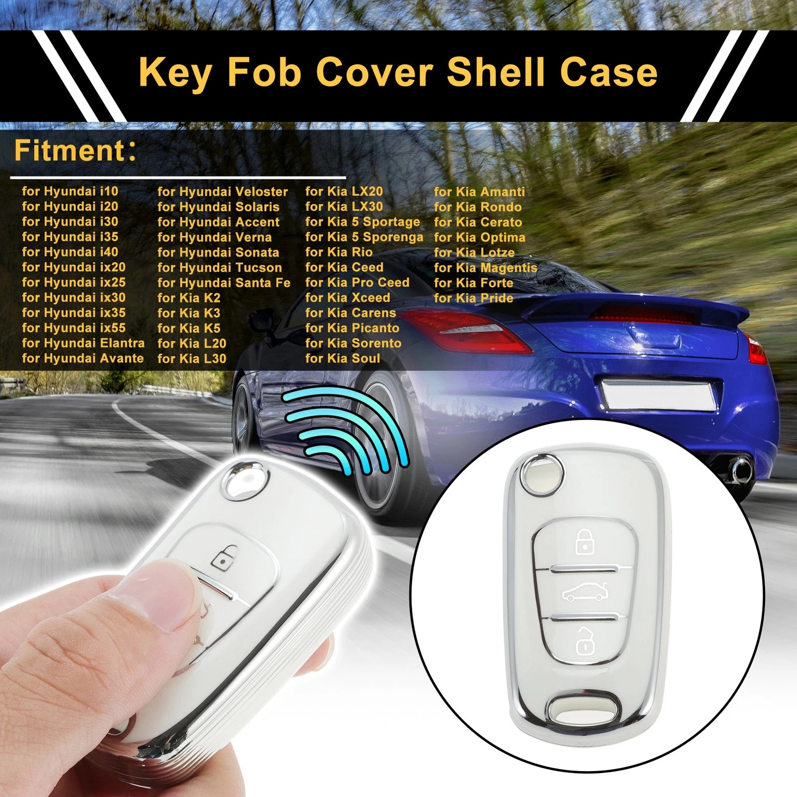 Car Key Case 3 Button Replacement for Hyundai i10 i20 i30 i40 ix35 (2010–2018)