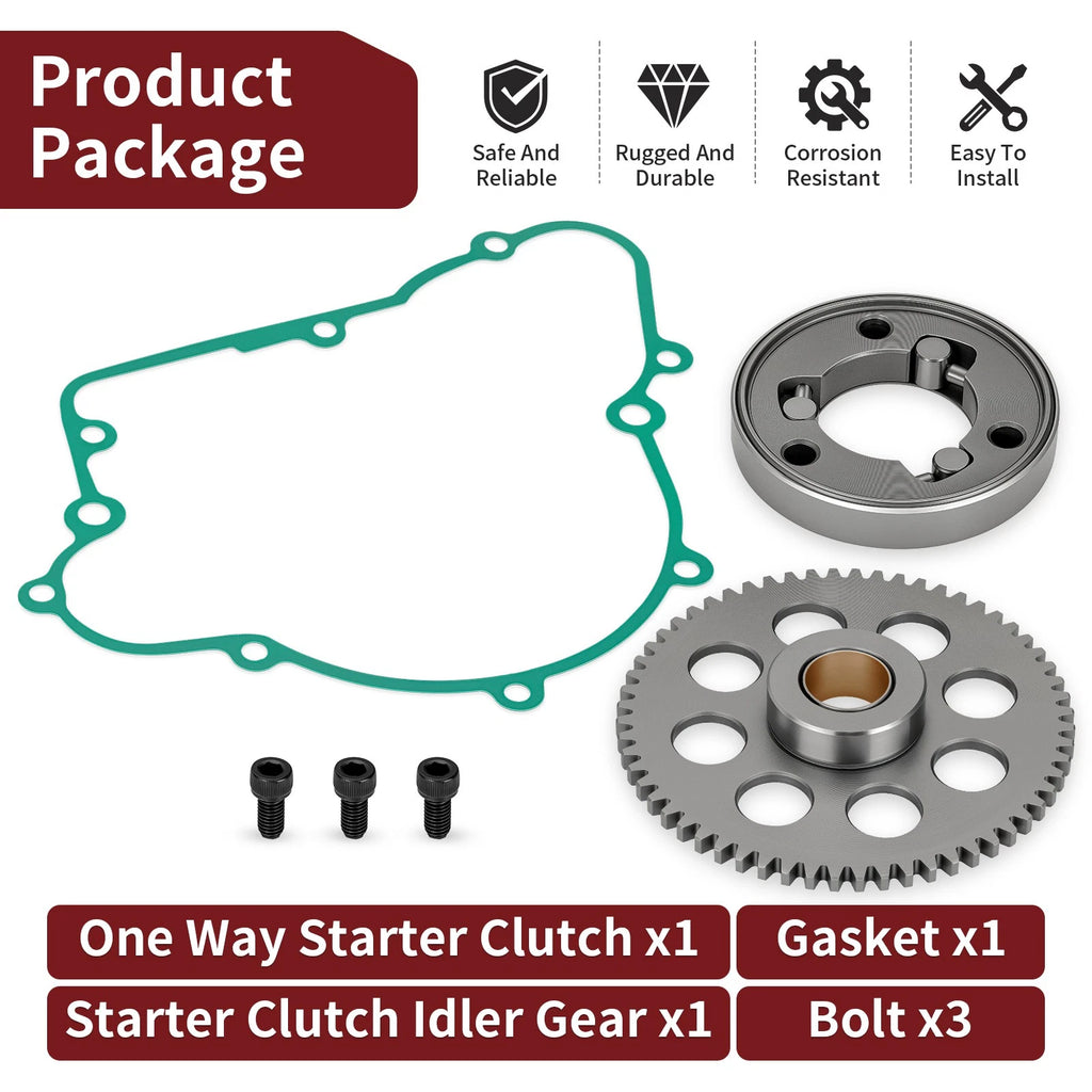 Starter Clutch Idler Gear Gasket Bolts Kit for Kawasaki Bayou 220 250 (1988–2011)