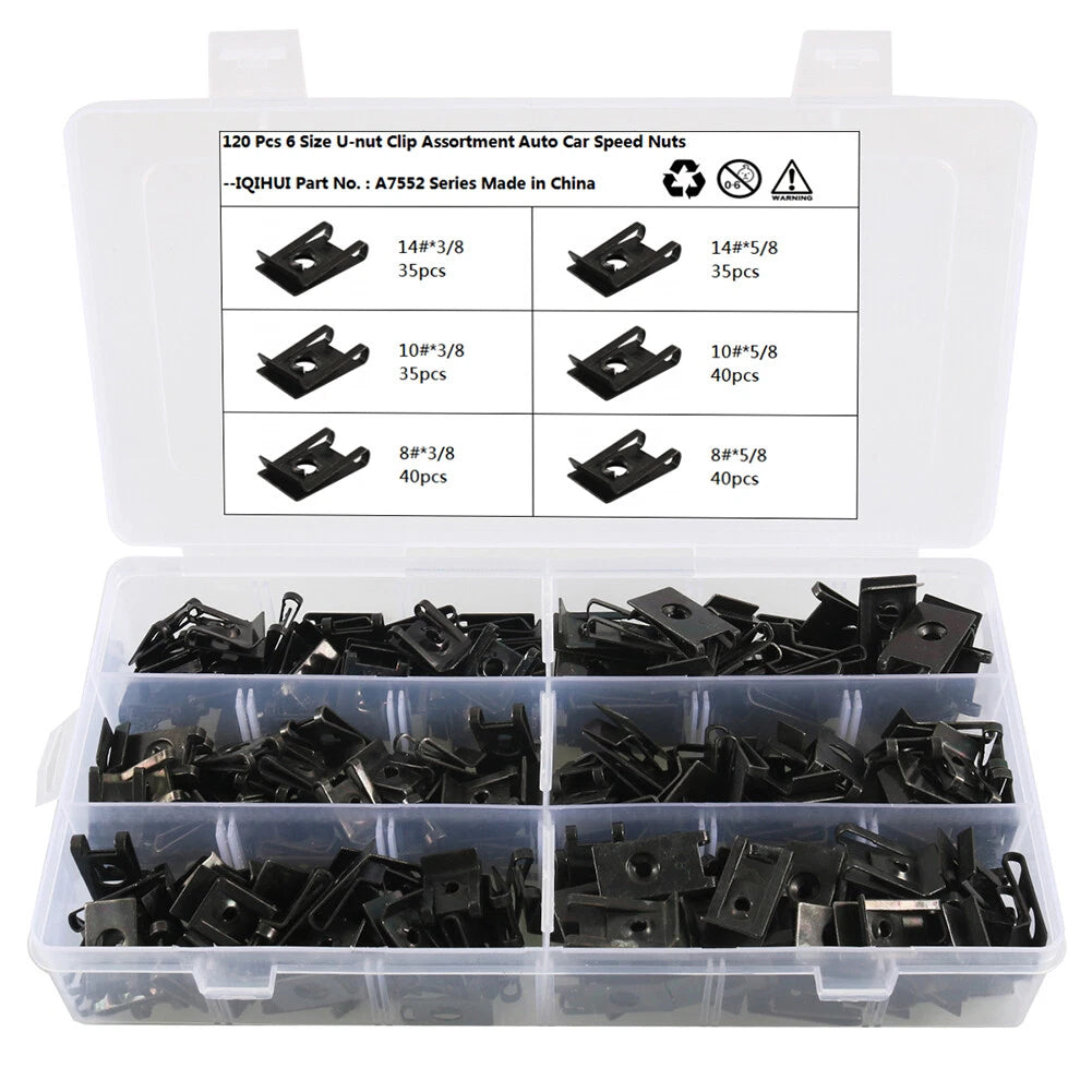 225PCS U-type Clip Nut Fastener for Car Bumper Fender Trim Panel