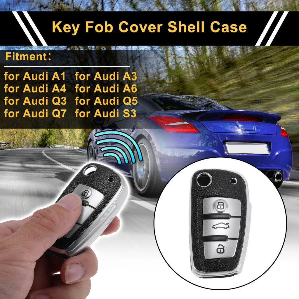 Car Key Case TPU Silver Tone for Audi A1 A3 A4 3 Button (2010–2020)