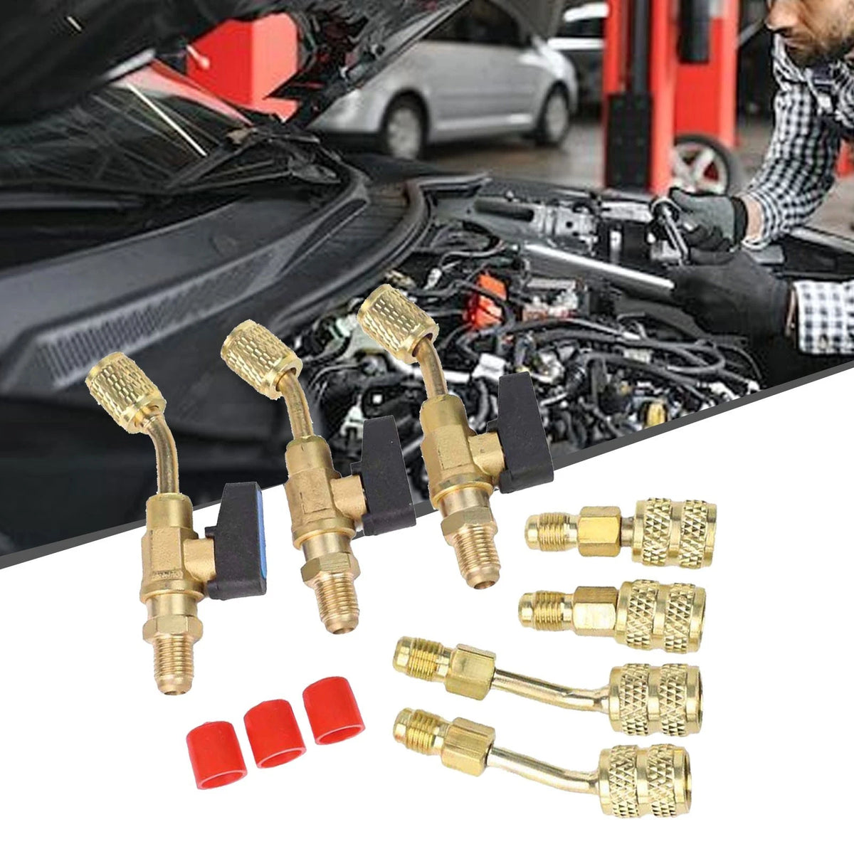Angled Valve Kit Air Conditioning Valve Air Conditioning Repair 7 Pieces Set
