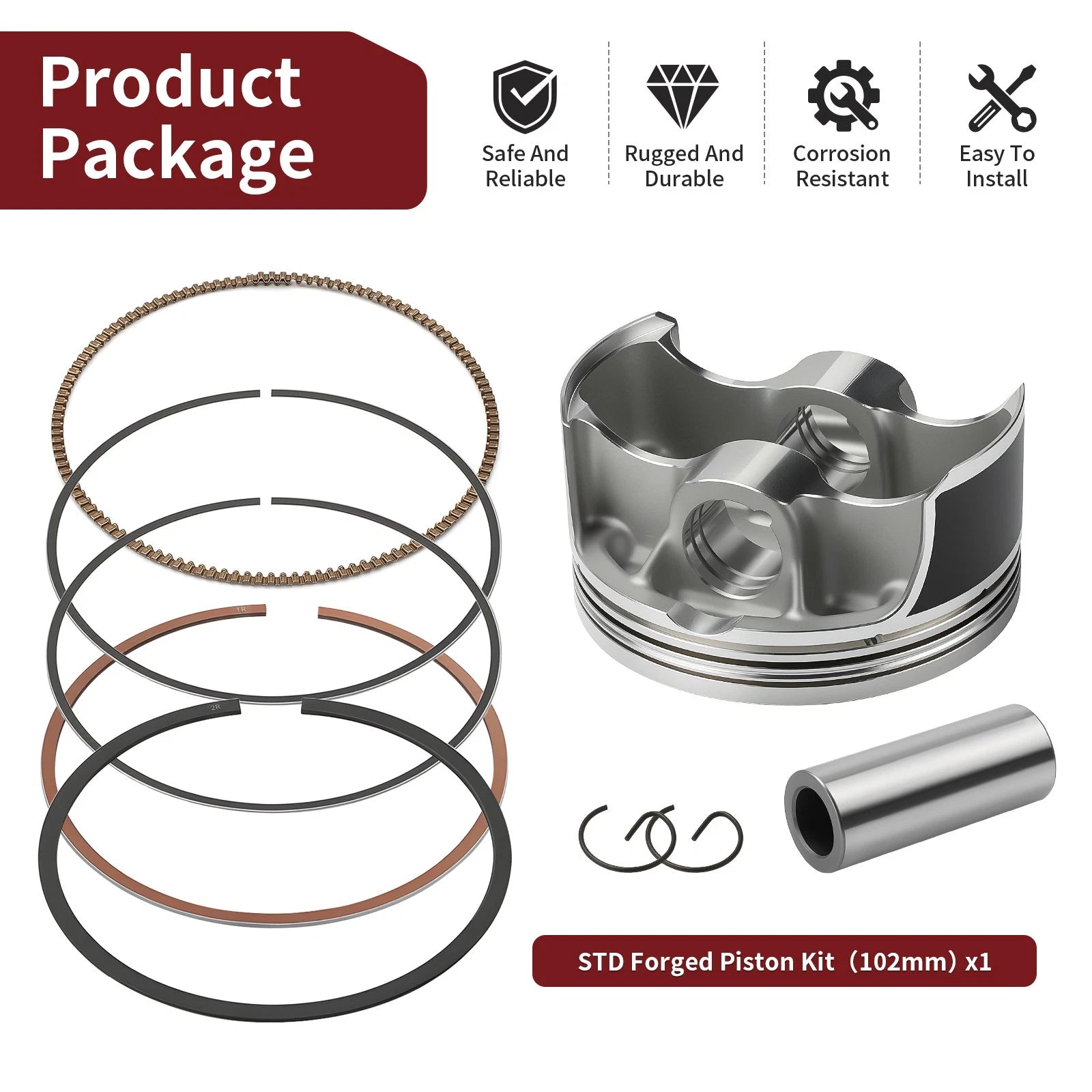 STD Forged Piston w/ Rings Kit 102mm for Yamaha Rhino 700 YXR700F (2008–2012)