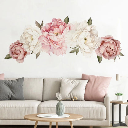 Peony Pink Rose Blossom Wall Stickers for Home Bedroom Decor