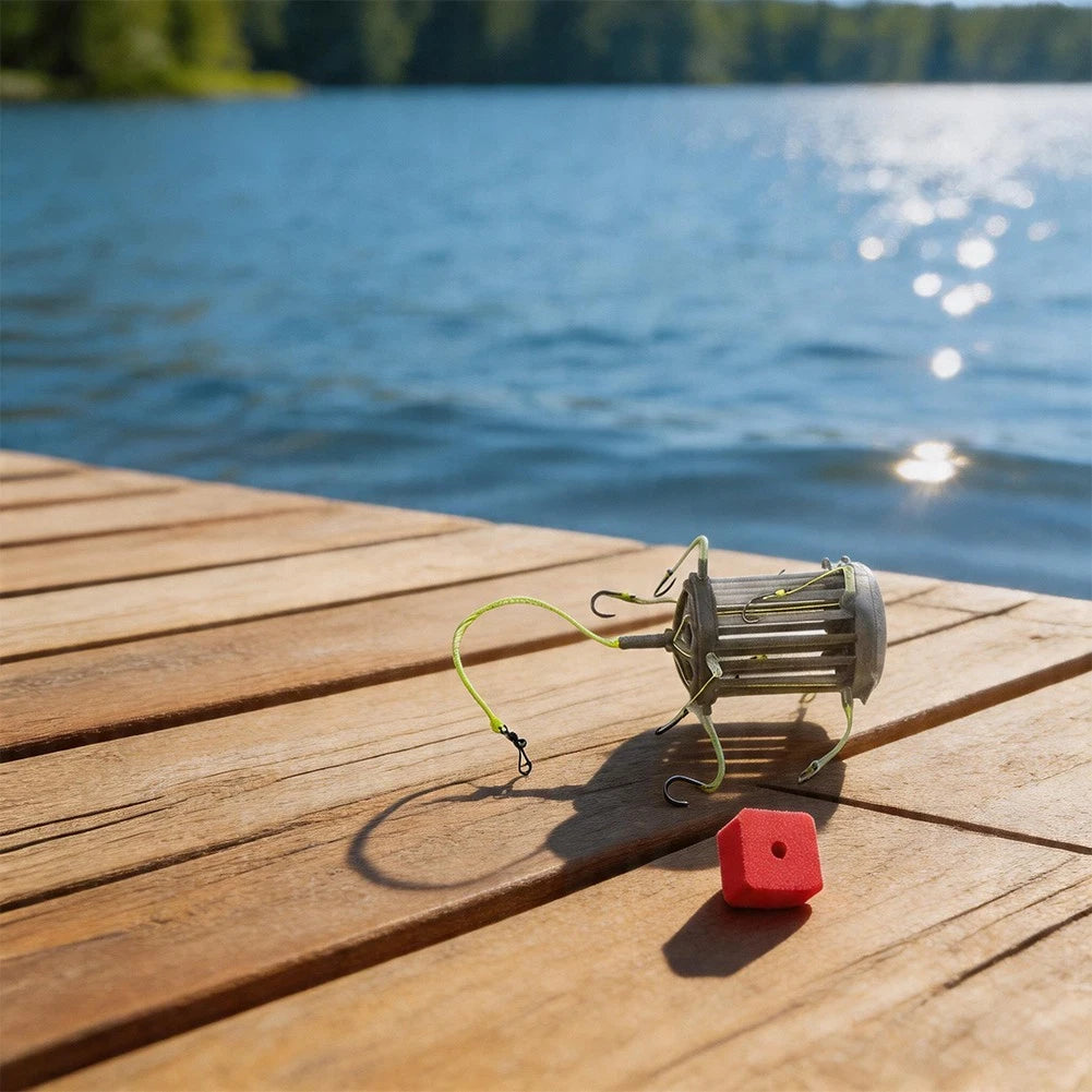 Bait Cage String Feeder with 8 Carbon Steel Hooks for Carp