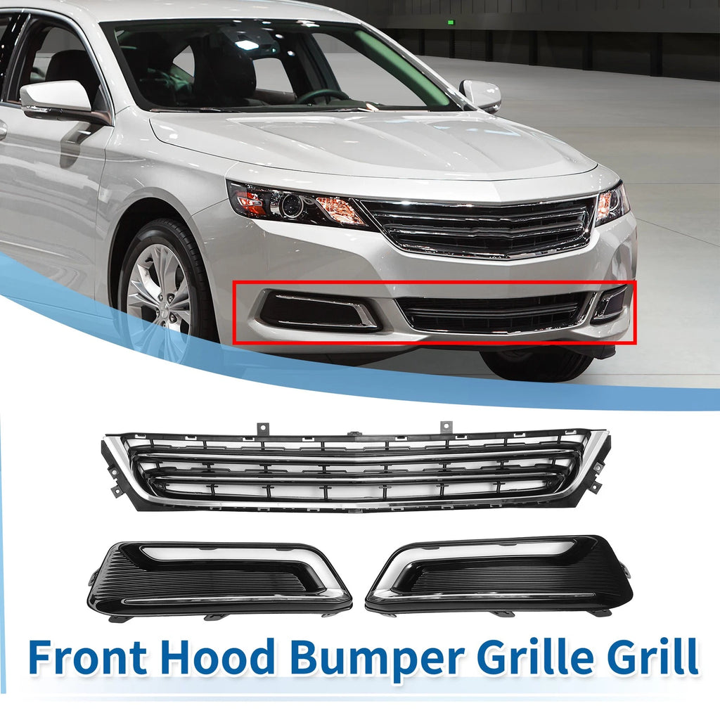Front Lower Bumper Grille Grill Set Replacement for Chevrolet Impala (2011–2016)