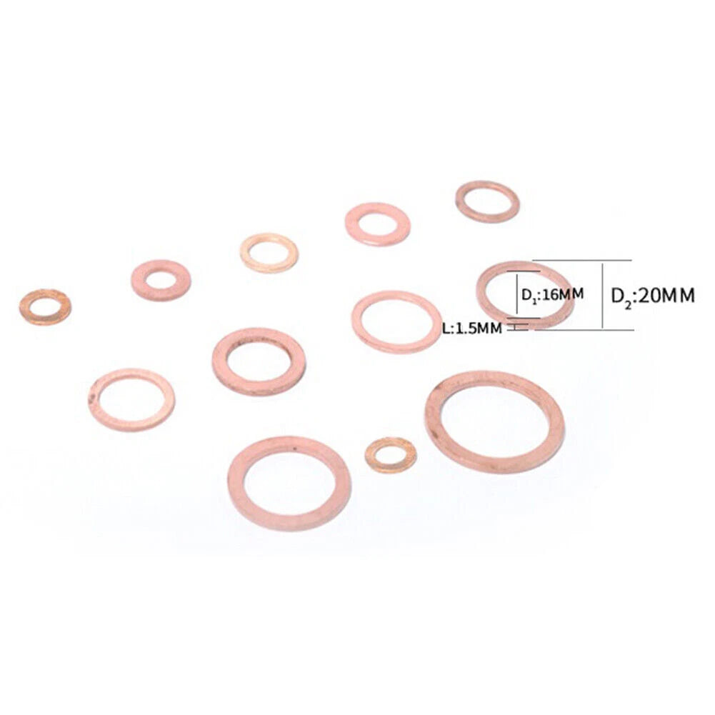 280pcs Solid Copper Crush Washers Assorted Seal Flat Ring Hardware Kit