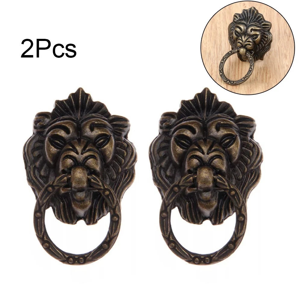 2Pcs Antique Lion Head Pull Handle for Cabinet Dresser Drawer