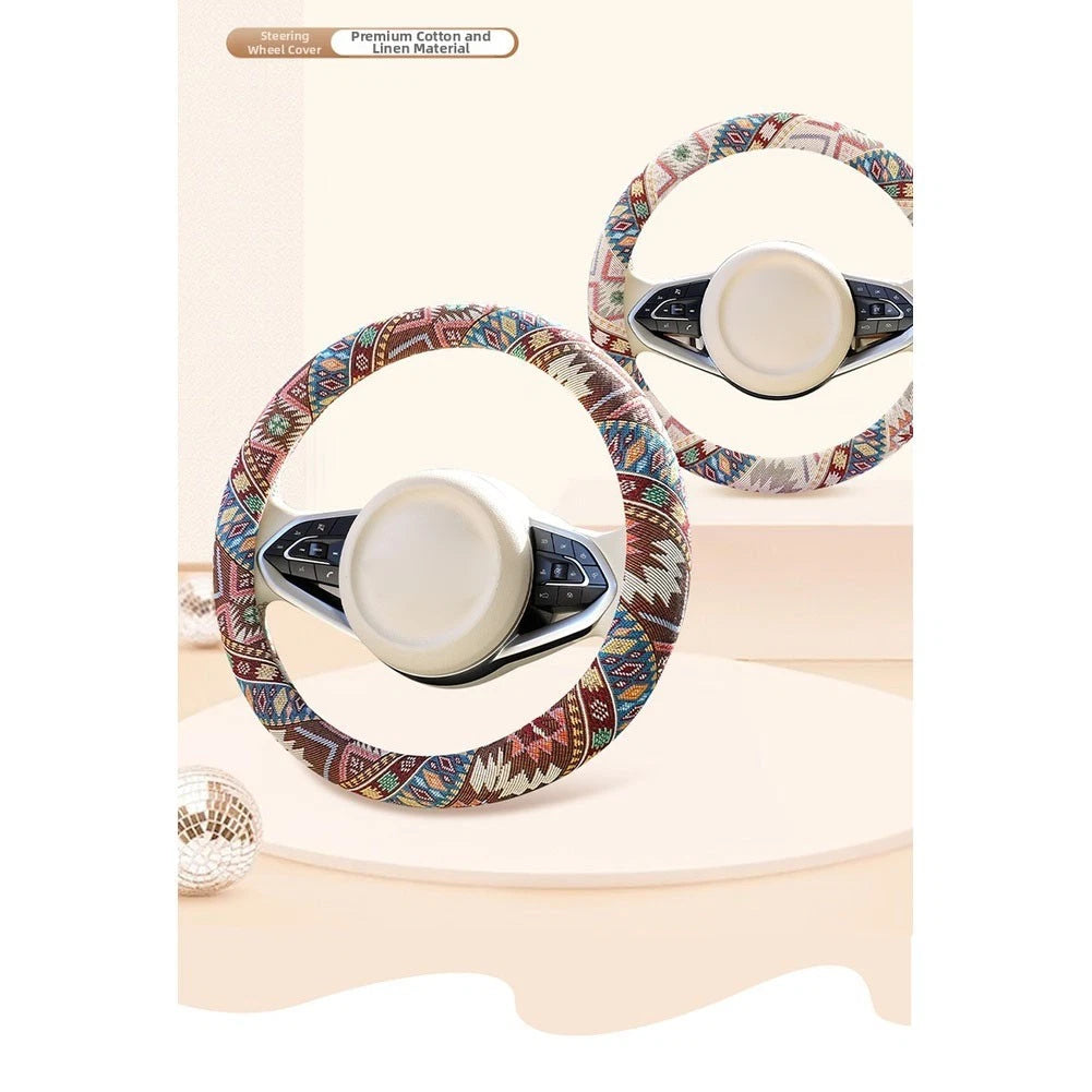 Linen Steering Wheel Cover for Round and D Shape Wheels (Fits Most)