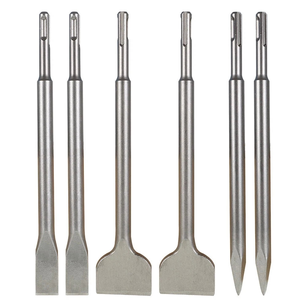6-Pack Concrete Drill Bit Set with Point Chisel + 20mm & 40mm Flat Chisel