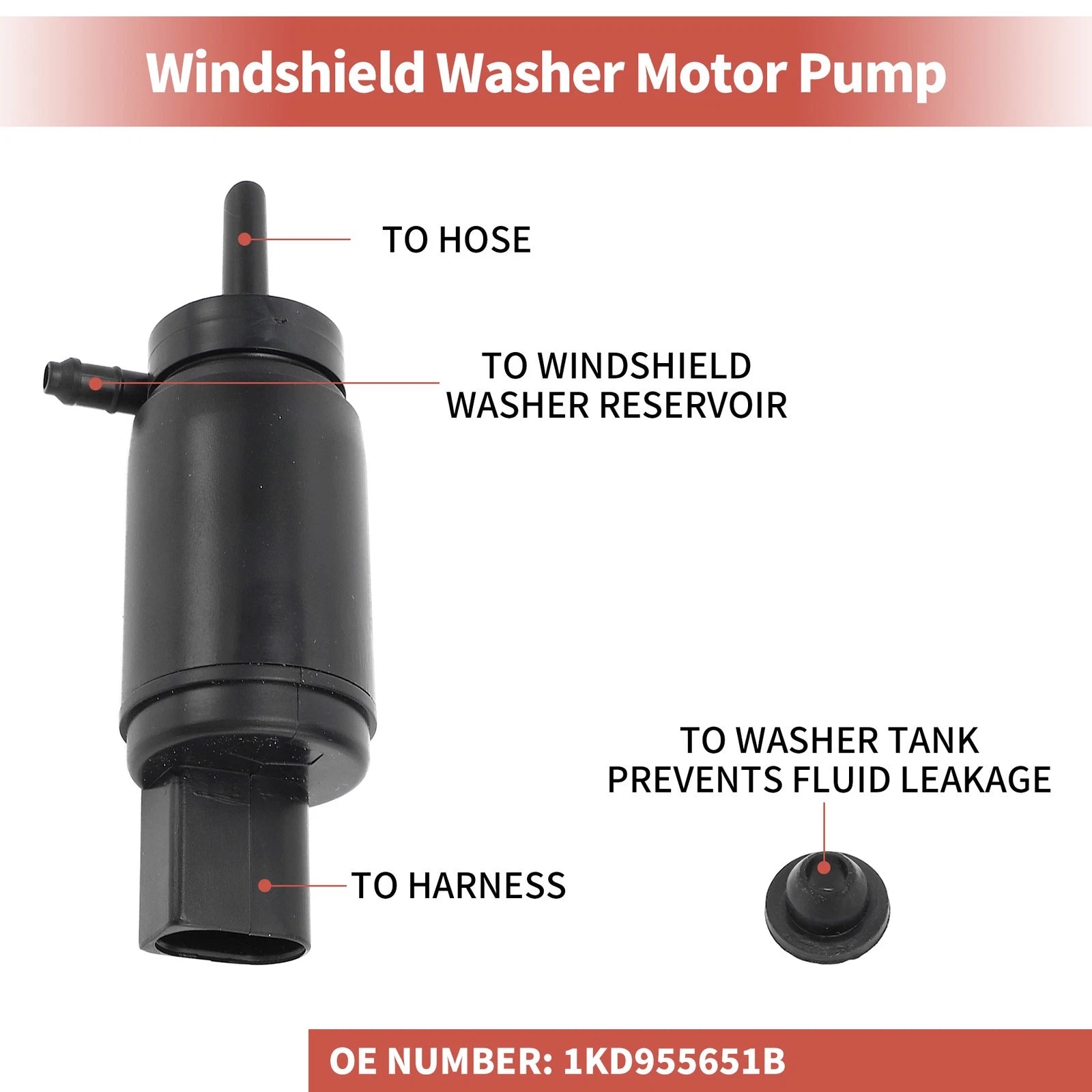 Windshield Washer Pump w/Grommet for Audi A6 (No. 1KD955651B)