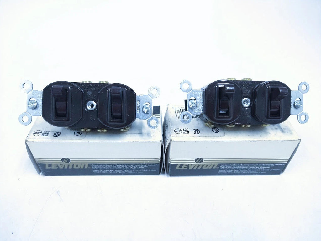 2X Leviton 5243 Brown Two Light Switch Combo