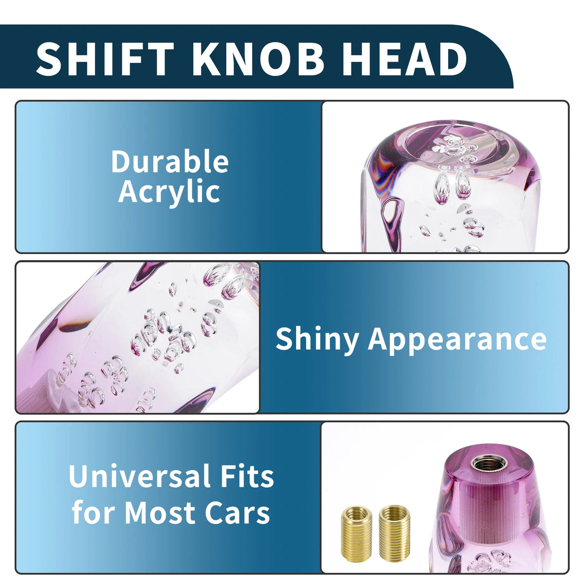 Shift Knob Set of 1 for Universal Vehicles (20cm, Acrylic Clear Purple)