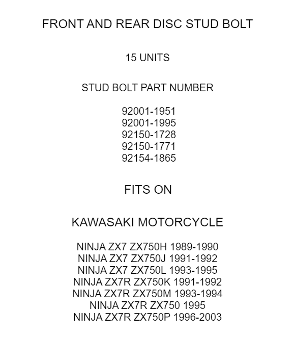 Disc Stud Bolt Front and Rear Replacement for Kawasaki Ninja ZX7 ZX7R (1989–2003)