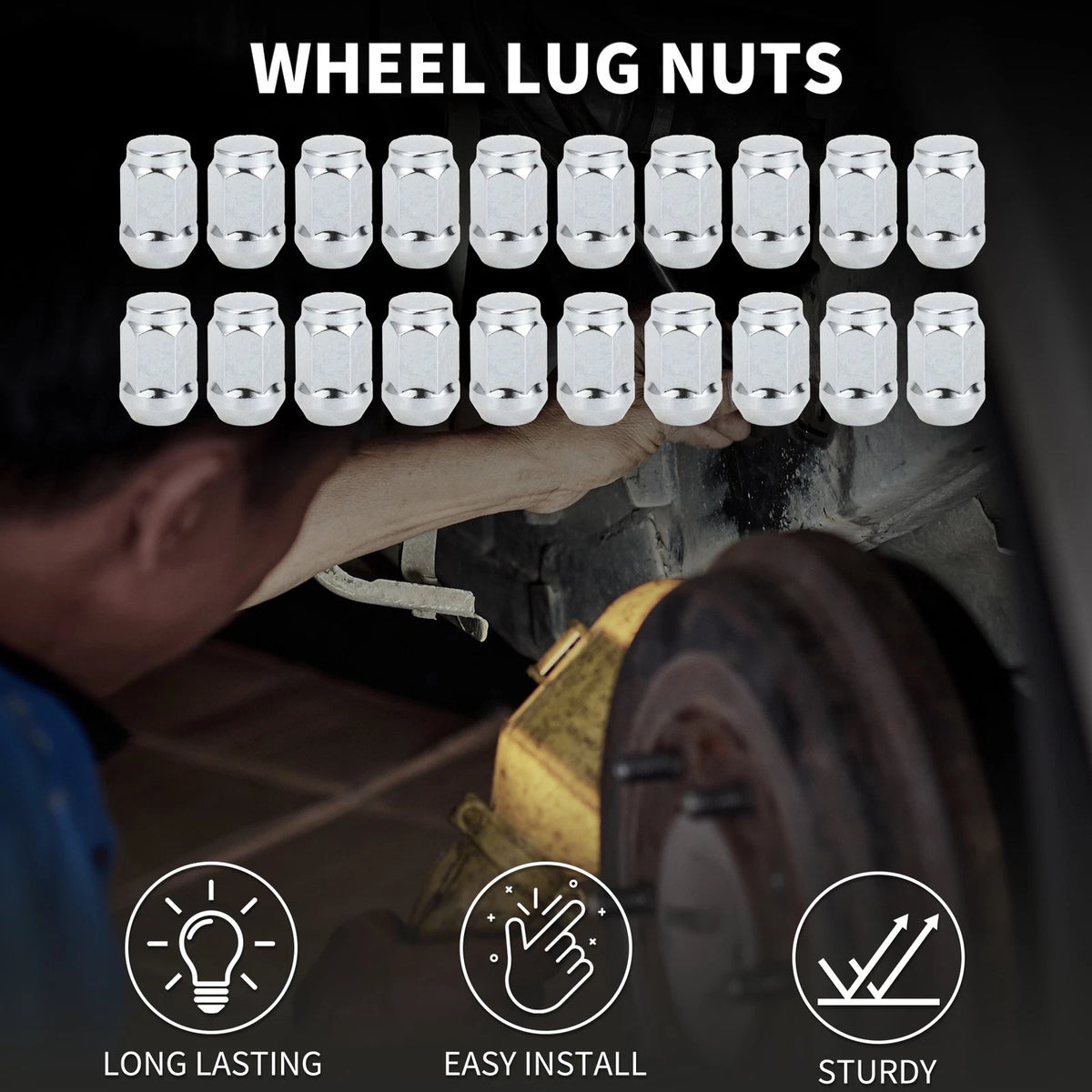 Wheel Lug Nuts Set 20 Pack 34mm M12x1.5 for Hyundai Chrysler Toyota Kia (—)