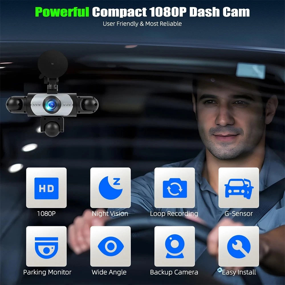 3.16'' 1080P Dash Camera for Car (Front, Rear, Inside, Left, Right)