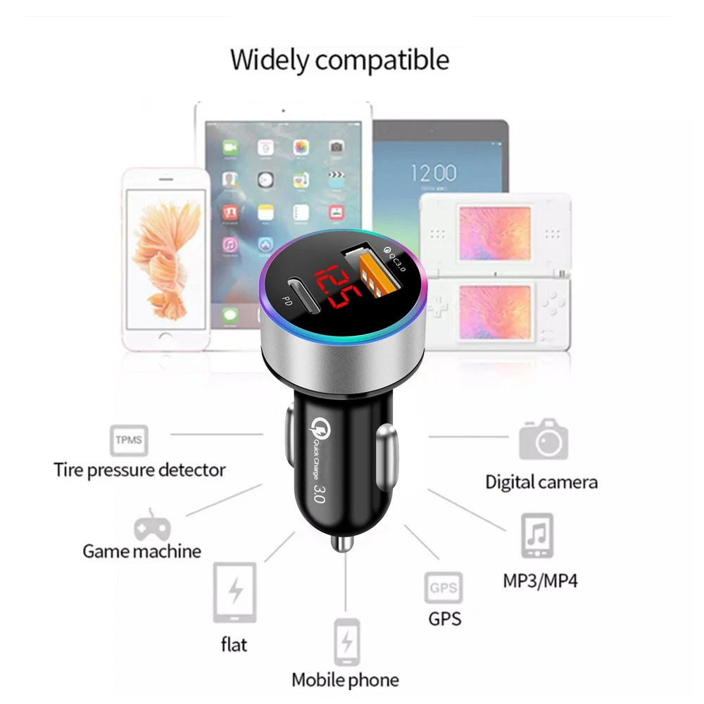 2X Fast Charger QC3.0 USB Type C 2-Port Cigarette Lighter Socket for Universal Car