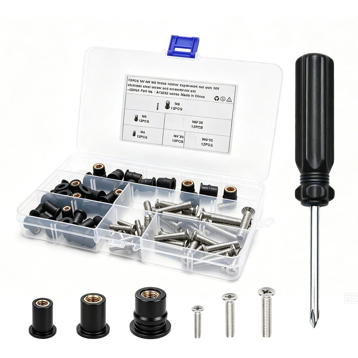 73Pcs Rubber Well Nut Kit with Stainless Steel Screws for Boat Canoe