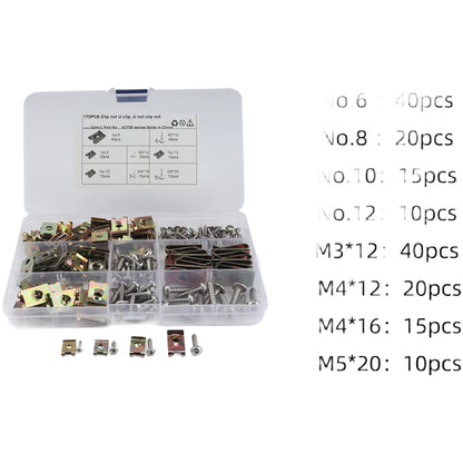 Set of 110 U Clip Nut Fasteners for Motorcycle and Car Applications
