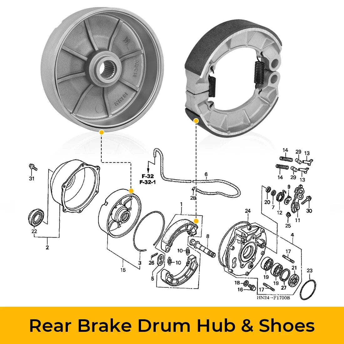 Rear Brake Drum Hub & Shoes for Honda Foreman 500 TRX500FE/FM/FPE/FPM/TM (2005–2013)