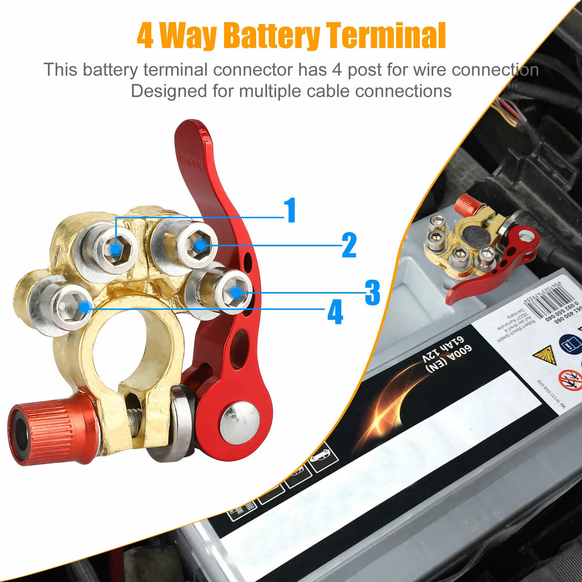 2X Car Battery Terminal Connectors Quick Release for Universal Fit