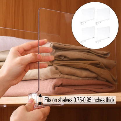 Set of 4 Clear Acrylic Shelf Dividers for Classroom and Kitchen Storage