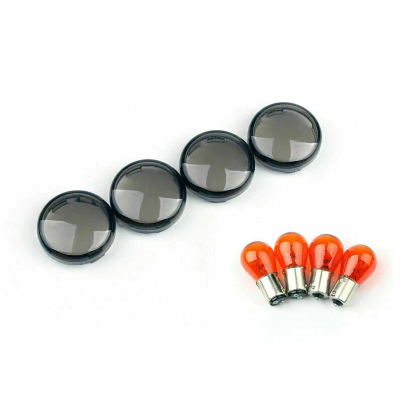 4X Smoke Turn Signal Lens Bulbs for Harley Softail Dyna Sportster (2002–Present) T9