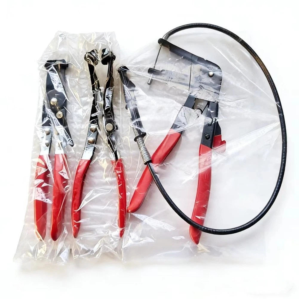 3pc Clamping Pliers Set Carbon Steel Red Ergonomic Grip for Auto Maintenance