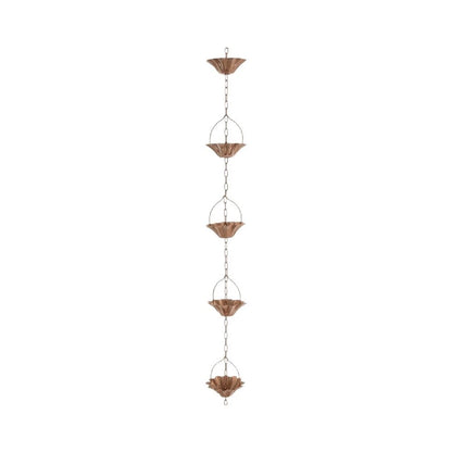 3.2 FT Galvanized Rain Chain with 5 Lotus Cups for Eaves Decor