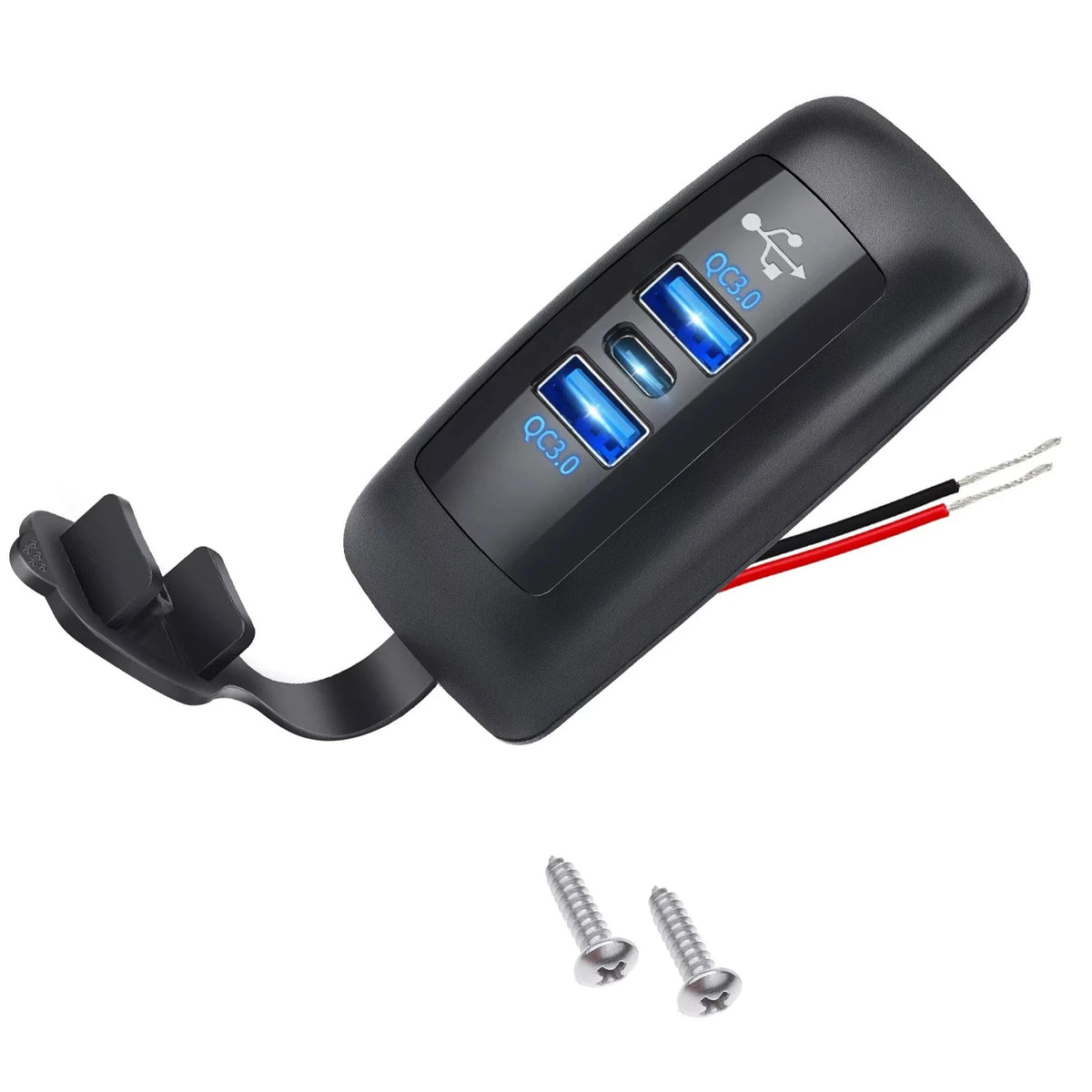 3 Port Dual USB QC3.0 & PD Car Charging Socket Panel for Universal Vehicles (12V-24V)