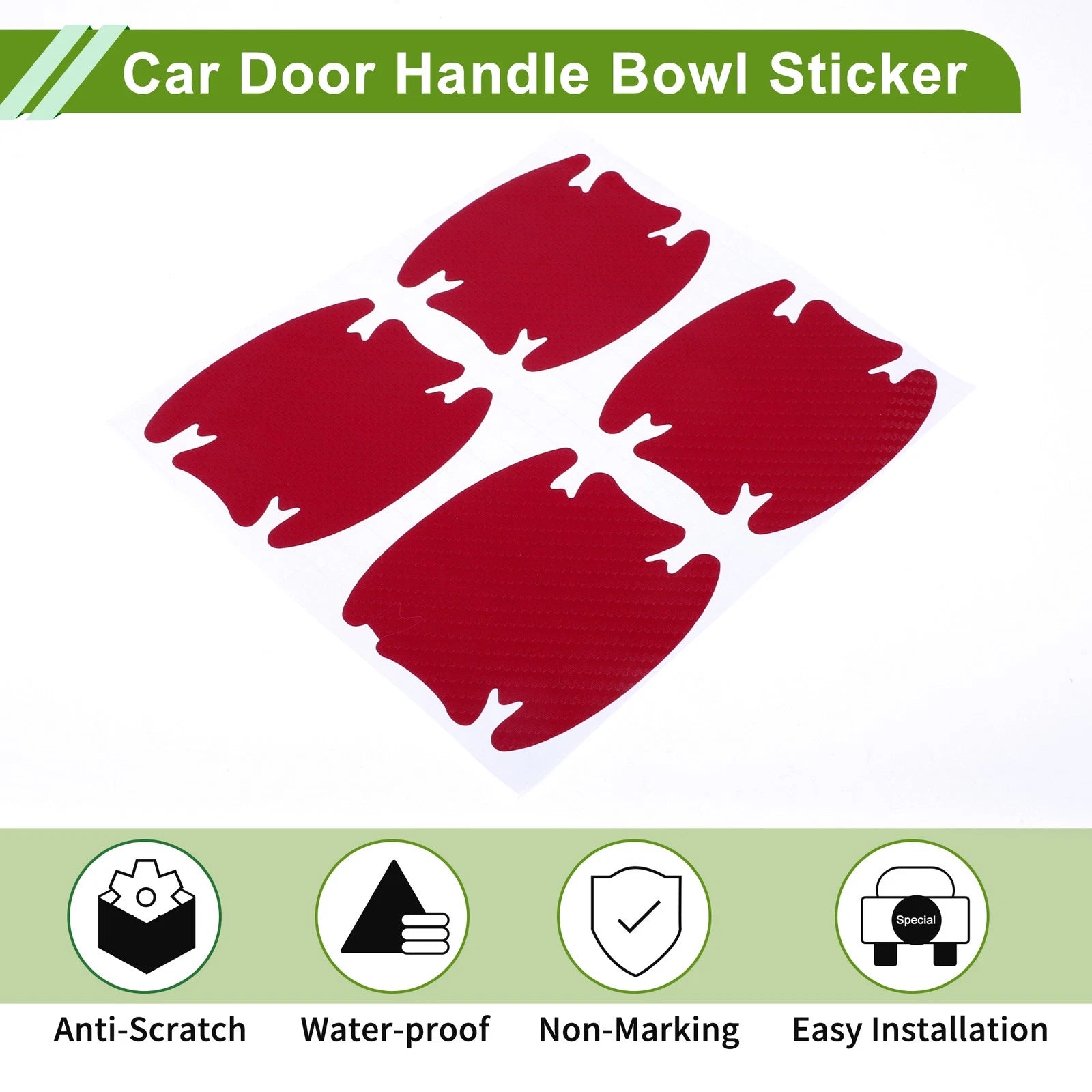 Car Door Handle Bowl Sticker for (80x88mm, Red)