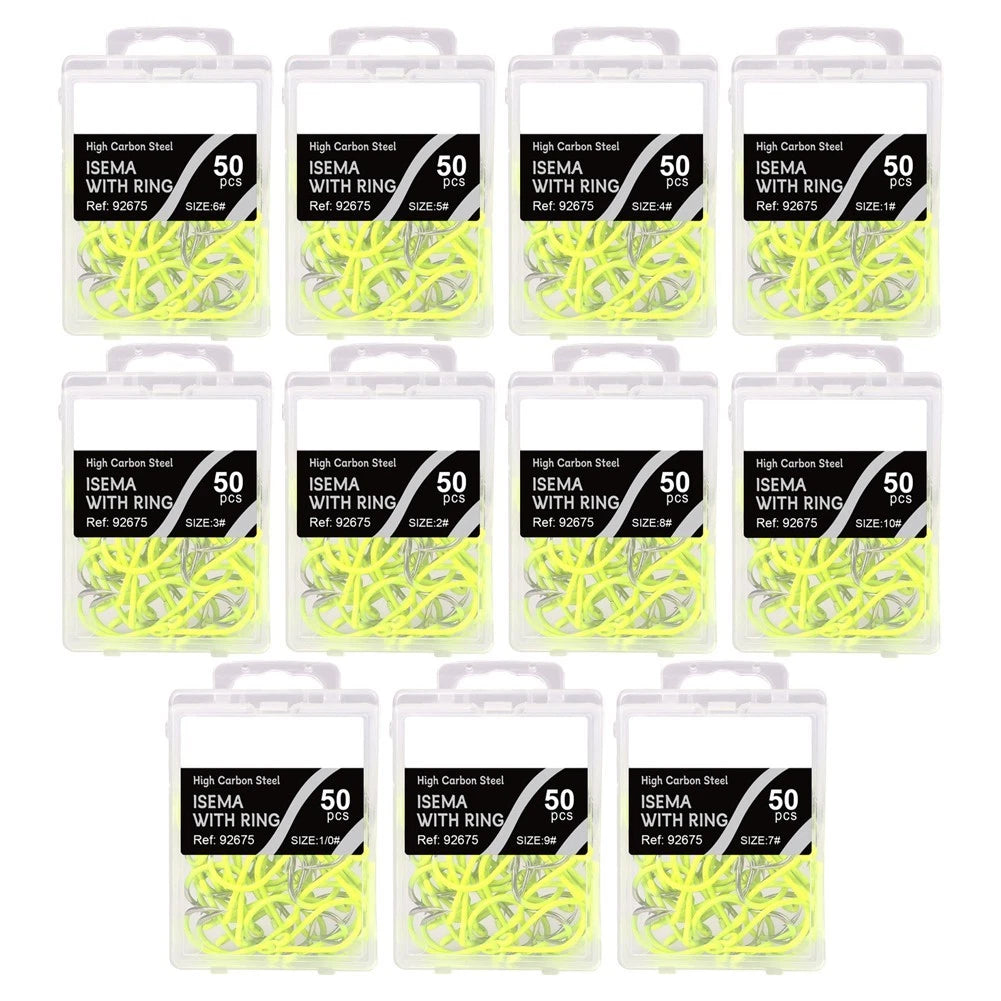 50pcs Barbed Circle Fishing Hooks for Carp (Fluorescent)