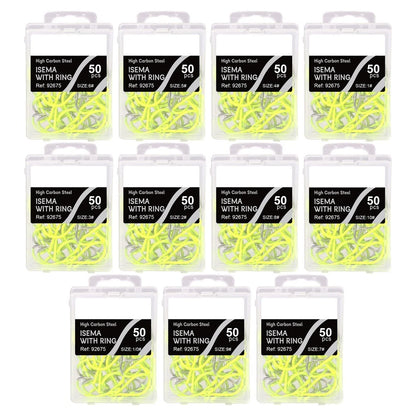 50pcs Barbed Circle Fishing Hooks for Carp (Fluorescent)