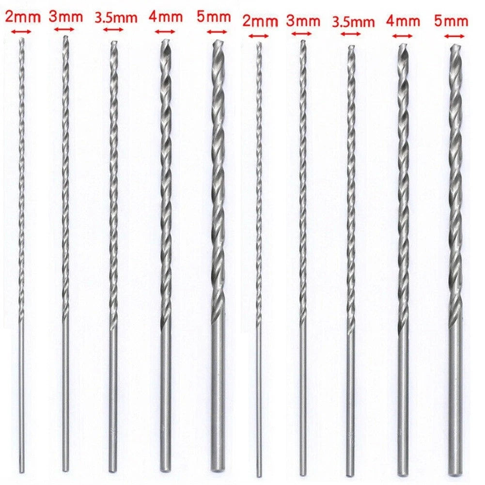 10-Piece Extra Long Drill Bit Set 2mm/3mm/3.5mm/4mm/5mm (150mm Length)